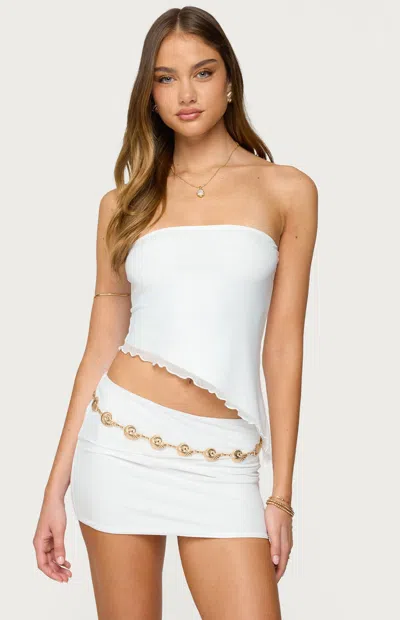 Edikted Vivi Strapless Asymmetric Mesh Top In White
