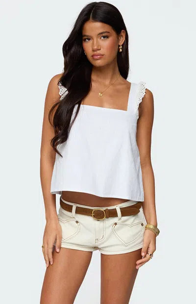Edikted Viviana Ruffle Strap Cotton Tank In White