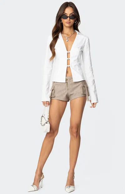 Edikted Women's Washed Faux Leather Micro Cargo Shorts In Beige In White