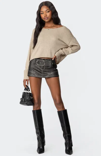 Edikted Women's Washed Faux Leather Mini Skort In Washed Black