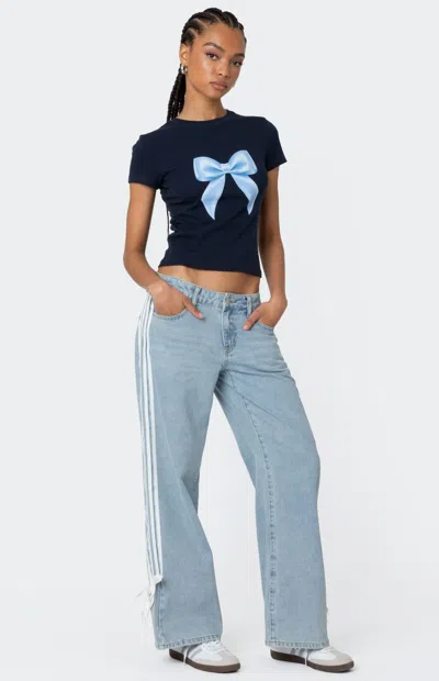 Edikted Ribbon Stripe Baggy Low Rise Jeans In Light-blue