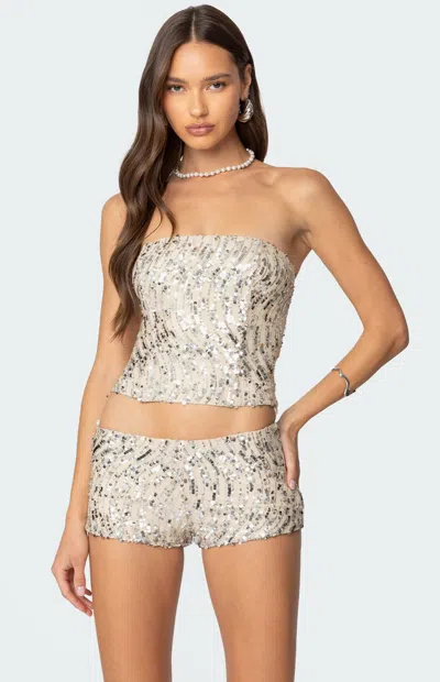 Edikted Women's Wavy Baby Sequin Corset In Silver