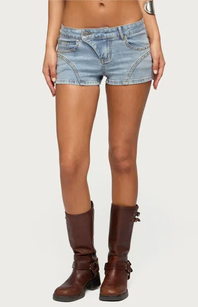 Edikted Women's Western Stitch Studded Denim Micro Shorts In Blue In Multi