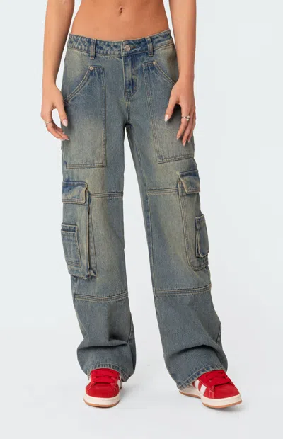 Edikted Women's Westie Low Rise Washed Cargo Jeans In Blue