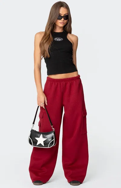 Edikted Women's Wide Leg Cargo Sweatpants In Burgundy In Red
