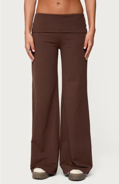 Edikted Women's Wide Leg Fold Over Pants In Brown