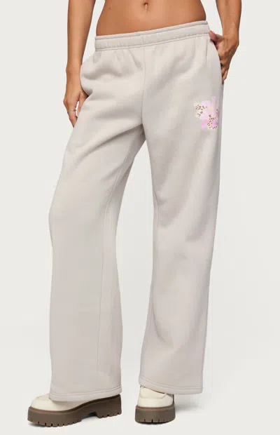 Edikted Wild Petal Wide Leg Sweatpants In White