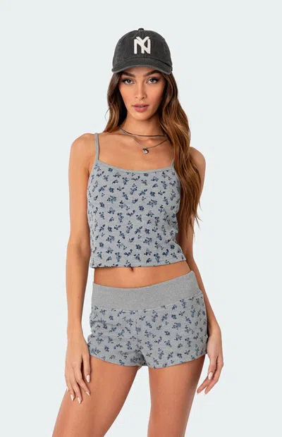 Edikted Women's Wildflower Waffle Tank Top In Gray In Blue
