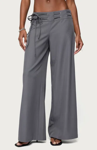 Edikted Willard Baggy Belted Lace-up Pants In Gray