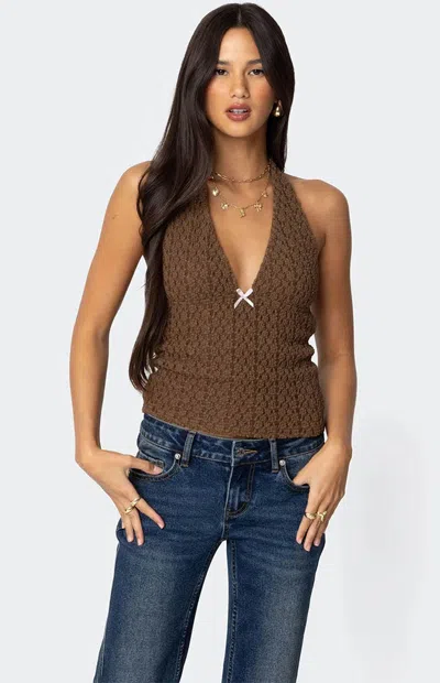 Edikted Women's Willow Textured Halter Top In Brown