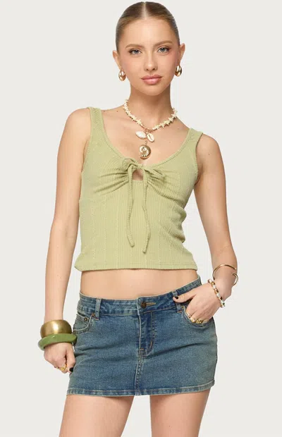 Edikted Women's Yarah Keyhole Textured Ribbed Tank Top In Sage In Green