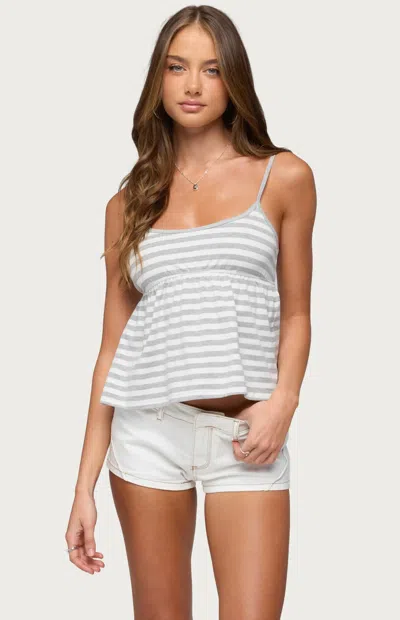 Edikted Women's Zacharia Striped Babydoll Top In White/heather In Multi