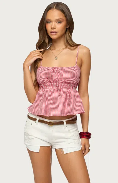 Edikted Zahara Gingham Cotton Babydoll Camisole In Pink