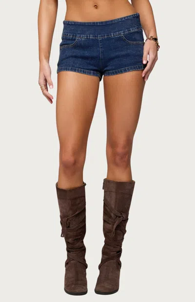 Edikted Zaida Stretchy Denim Micro Shorts In Blue