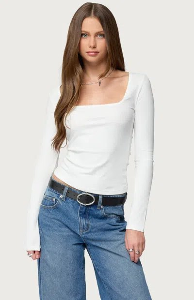 Edikted Zandra Square Neck Ribbed Top In White