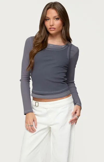 Edikted Women's Zane Contrast Layered Long Sleeve Top In Gray In Blue