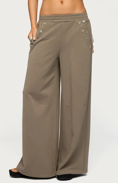 Edikted Zania Iridescent Button Sweatpants In Green