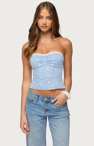 Edikted Women's Zeffey Eyelet Corset Top In Light Blue