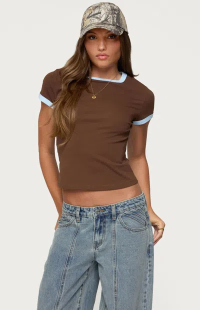 Edikted Zeke Stretch Cotton Ringer T-shirt In Brown
