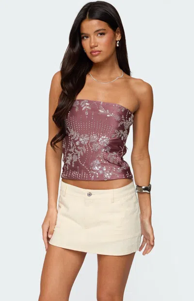 Edikted Zelda Bead & Sequin Strapless Top In Purple