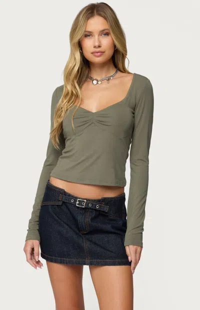 Edikted Zelly Long Sleeve Jersey Top In Green