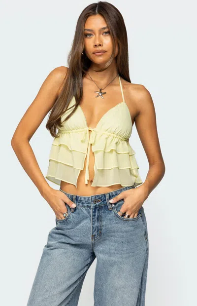 Edikted Zephi Split Front Ruffled Top In Yellow