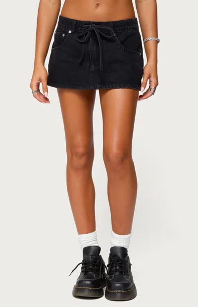 Edikted Ziggie Drawstring Denim Miniskirt In Black