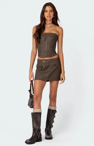 Edikted Women's Ziva Faux Leather Mini Skirt In Brown