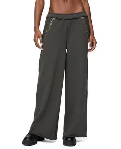 Edikted Wrenn Studded Wide Leg Sweatpants In Gray