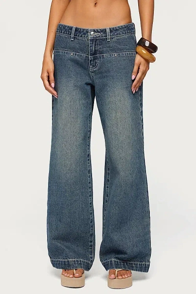 Edikted Wyn Studded Low Rise Baggy Wide Leg Jeans In Blue