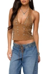 Edikted Xaria Studded Faux Suede Halter Top