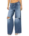 Edikted Xenia Distressed Low Rise Jeans In Blue
