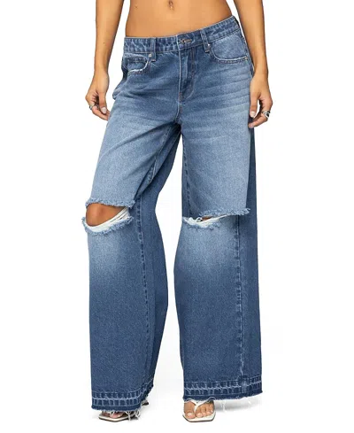 Edikted Xenia Distressed Low Rise Jeans In Blue