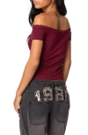Edikted Xoe Lace Trim Off The Shoulder Crop Top In Burgundy