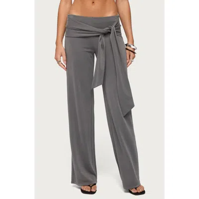 Edikted Xyla Waist Tie Straight Leg Pants In Gray