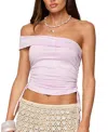 Edikted Yafa Off The Shoulder Side Ruched Knit Top In Pink