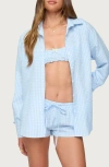 Edikted Yaffa Gingham Oversize Seersucker Button-up Shirt In Blue