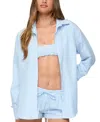 Edikted Yaffa Gingham Oversize Seersucker Button-up Shirt In Blue