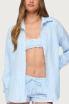 Edikted Yaffa Gingham Oversize Seersucker Button-up Shirt In Blue