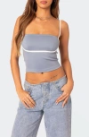 Edikted Yang Contrast Strap Crop Camisole In Blue-and-white