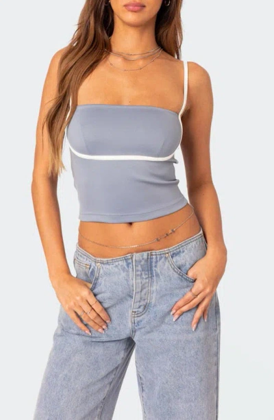 Edikted Yang Contrast Strap Crop Camisole In Blue-and-white