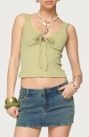 Edikted Yarah Keyhole Crop Rib Tank In Green