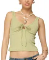 Edikted Yarah Keyhole Textured Ribbed Tank Top In Green