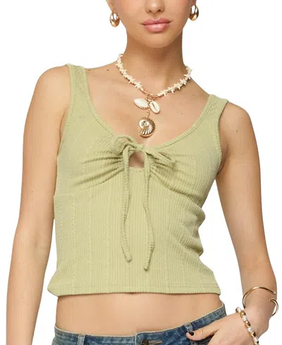 Edikted Yarah Keyhole Textured Ribbed Tank Top In Green