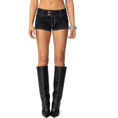 Edikted Yazi Star Low Rise Denim Micro Shorts In Black