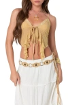 Edikted Yola Embroidered Tie Front Camisole In Nude