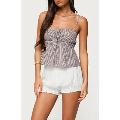 Edikted Zahara Gingham Cotton Camisole In Brown