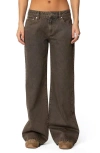 Edikted Petite Zahra Mud Wash Low Rise Colored Wash Jeans In Brown-washed