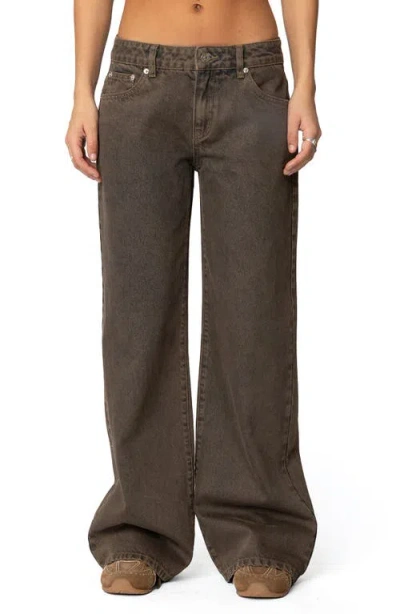 Edikted Zahra Low Rise Baggy Wide Leg Jeans In Brown-washed