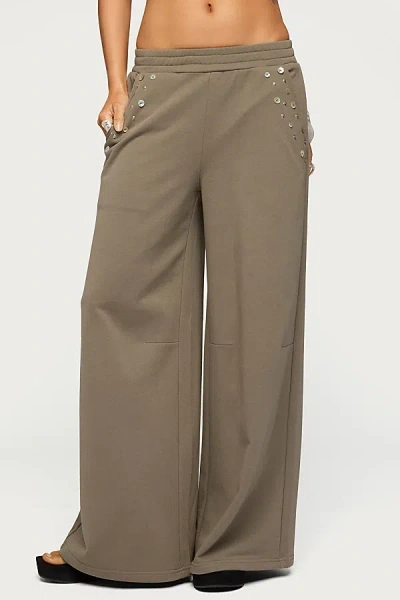 Edikted Zania Iridescent Button Sweatpants In Taupe, Women's At Urban Outfitters In Brown